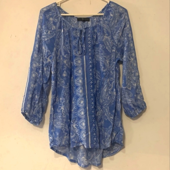 Fred David sz Med Cornflower Blue & White Boho Tunic - Picture 1 of 5